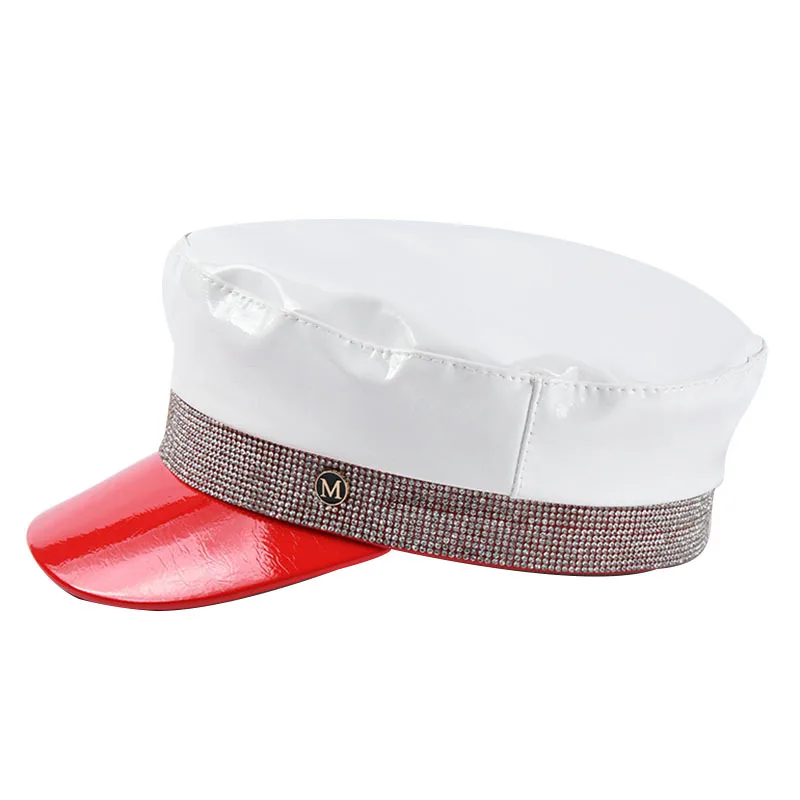 USPOP New PU hats for women patchwork newsboy caps diamond flat top visor caps winter fashion military caps