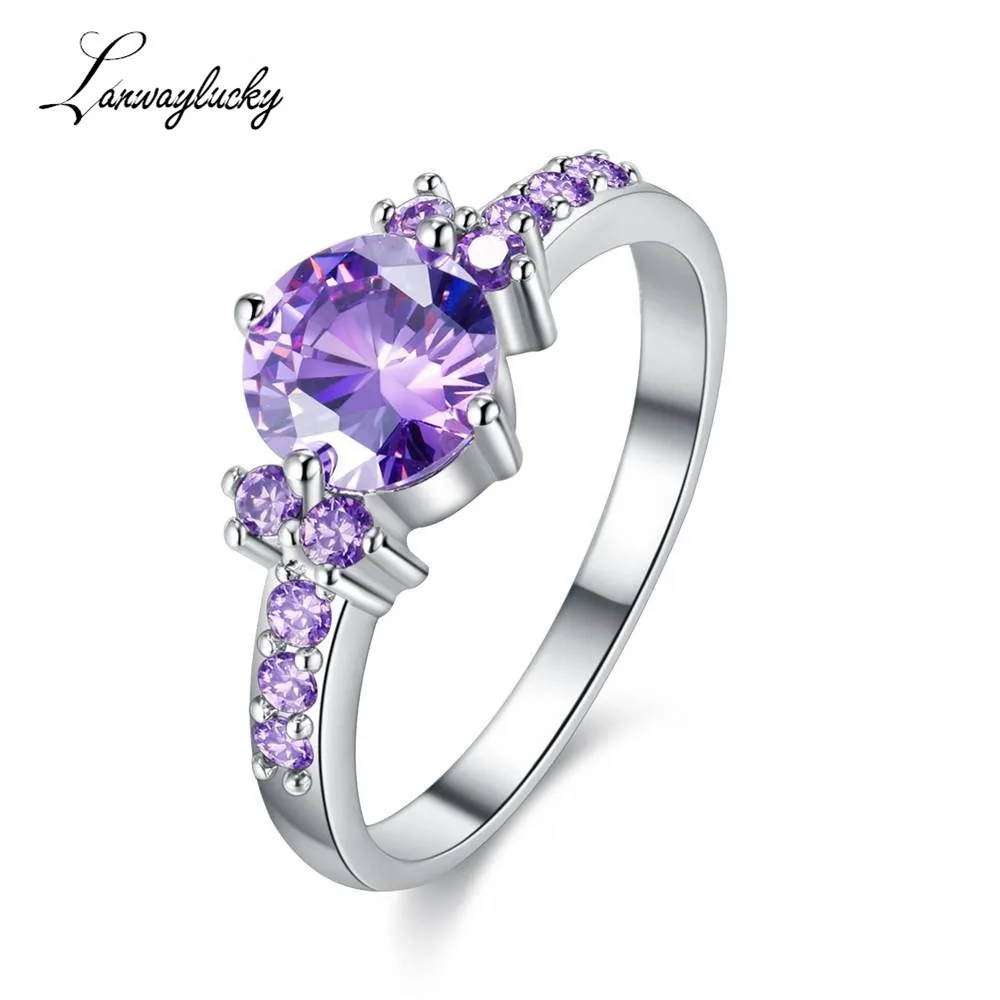 

2018 1PC Trendy Jewelry Rings Purple Cubic Zircon Ring Engagement Couple Ring for Lady Women Size 6/7/8/9 Wedding Accessories