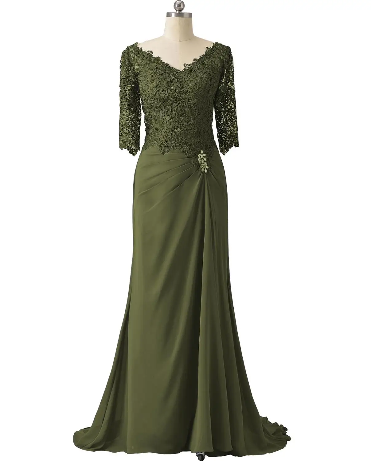 Русалка половина рукава кружева мать невесты платье Королевский синий для свадьбы жениха длинное вечернее платье SLD-M14 - Цвет: Army Green