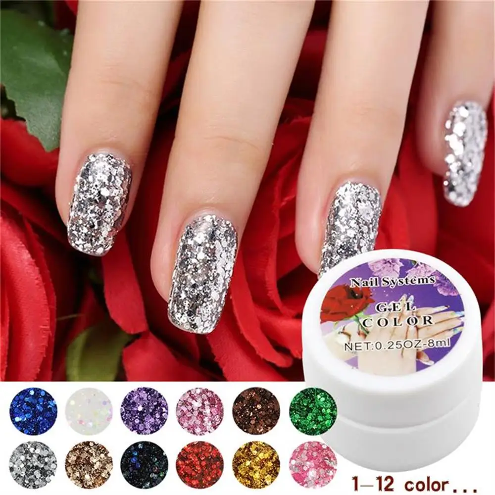 12 Colors Optional 1PCS retail Hot Sale Nail UV Gel Color For Nail Art Decoration Sequin Design Set