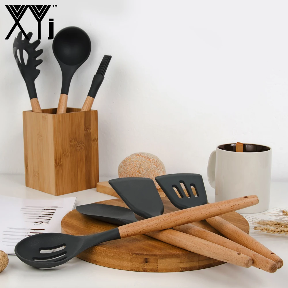 

XYj 7 Pcs/Set Kitchenware Silicone Spatula Heat-resistant Soup Spoon Non-stick Special Cooking Shovel Kitchen Tool Knife Holder
