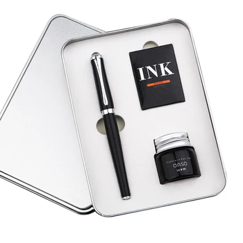 

OASO Extra Fine Gift Fountain Pens with Ink Cartridge Bottle Ink Set Hooded Nib 0.38mm Silver Clip Metal Pens with Gift Box