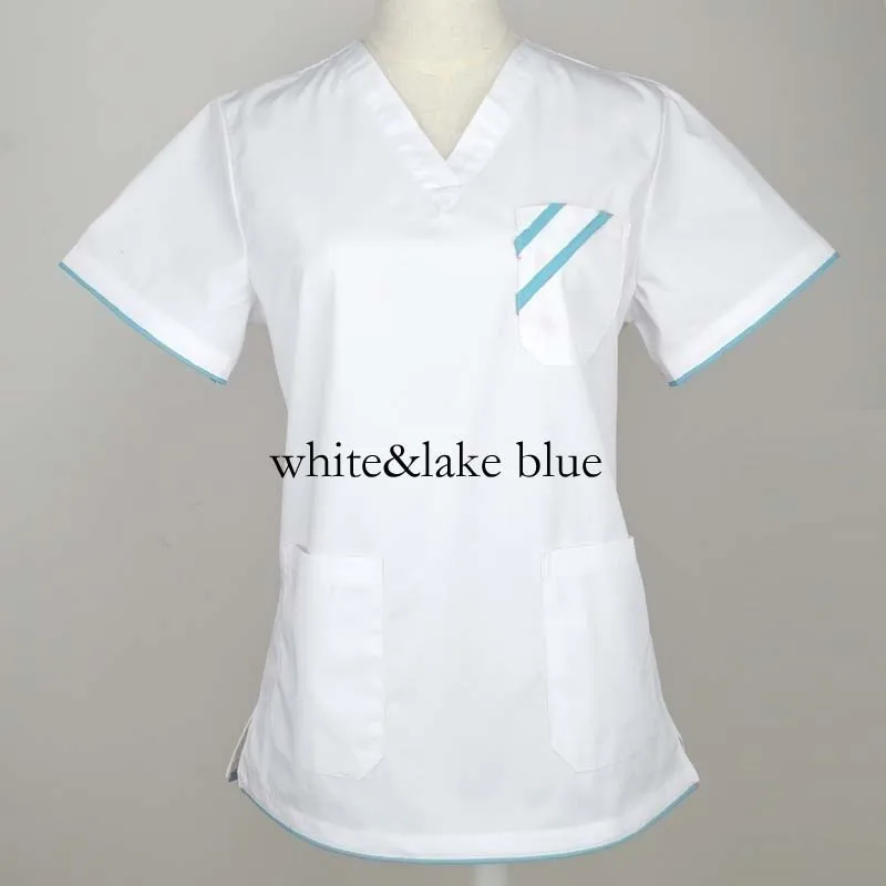 Women's Fashion Scrub TOP Short Sleeved V-neck Shirt with Side Vent H-Q Medical Uniforms Color Blocking Design(Just A Top)