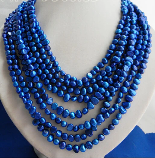 

Free shipping hot sale>>8strands 6mm Blue Baroque Freshwater Pearl Necklace