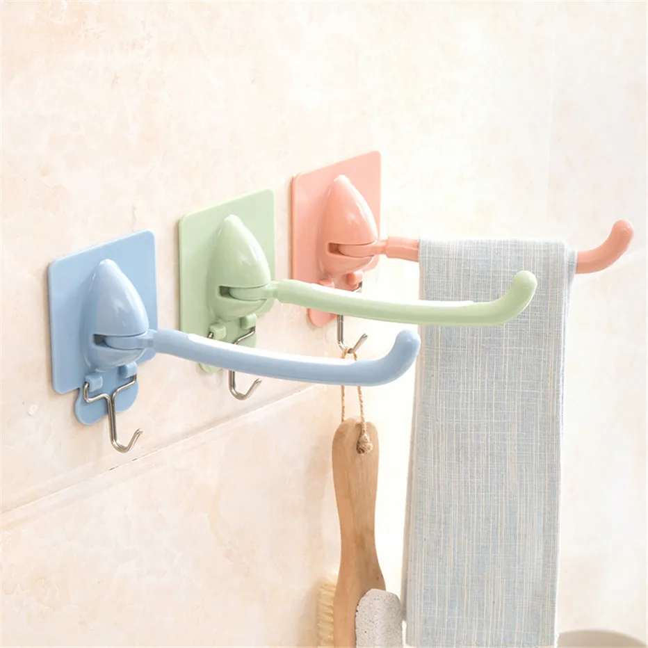 Plastic Towel Bars Rotating Towel Storage Rack Bathroom Organizer Wall Mounted Kitchen Tools Holder Hooks1