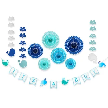 

Ahoy It's A Boy Girl Theme Background Decoration Kit Pink Blue Whale Nautical Baby Shower Birthday Garland Paper fan Banner