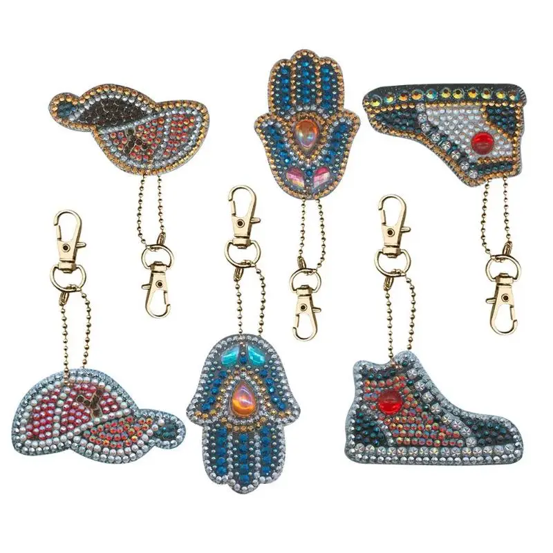 

5 PCS/set Full Drill 5D DIY Hat Fish Keychain Key Ring Diamond Embroidery Painting Gift Cross Stitch Needlework Craft