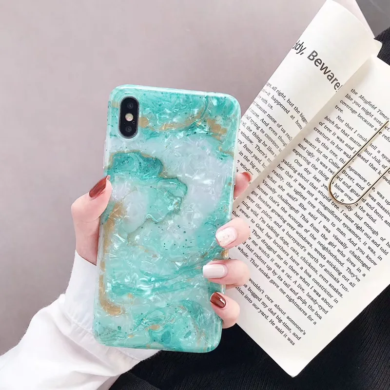 Мода нефрита зеленый изумруд камень мрамор чехол для iPhone X XR XS MAX блестящие мягкие