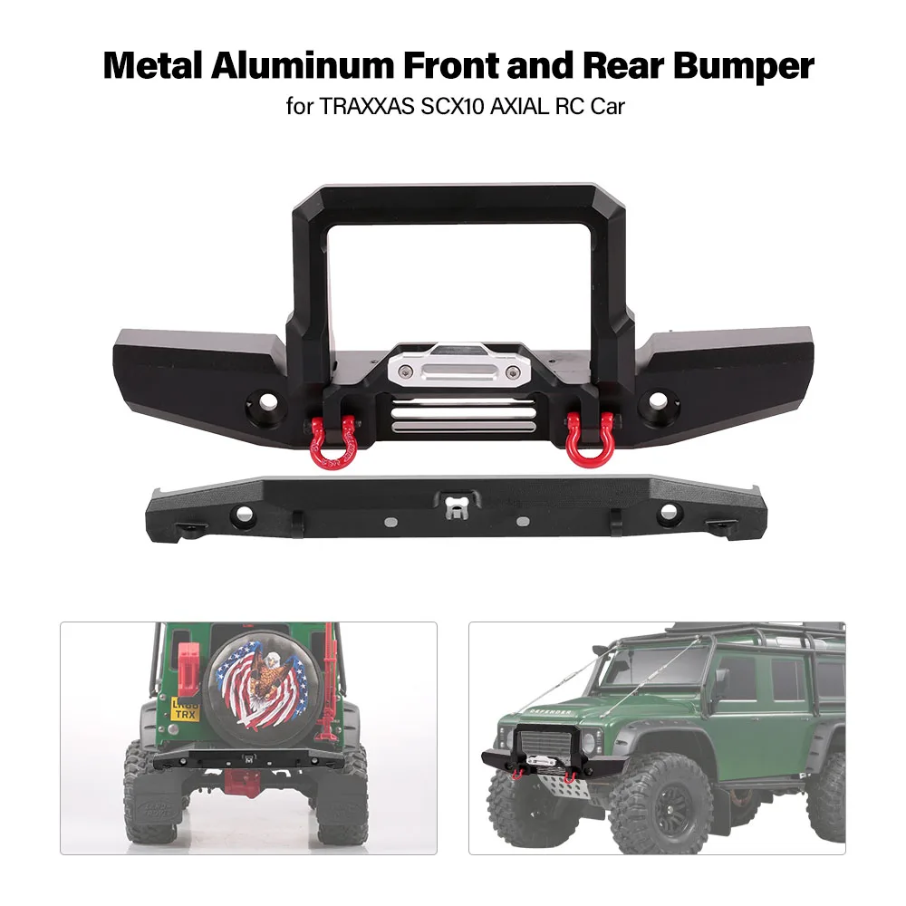 

Metal Front and Rear Bumper Set with 4LED Lights Trailer Tail Hook for TRAXXAS SCX10 AXIAL RC Car