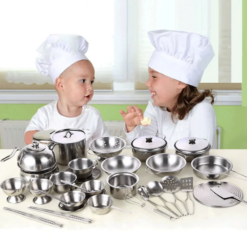 16-40 PCS Children Mini Kitchen Cookware Pot Pan Kids Pretend Cook Play Toy Simulation Kitchen Utensils Toys Set Children gift