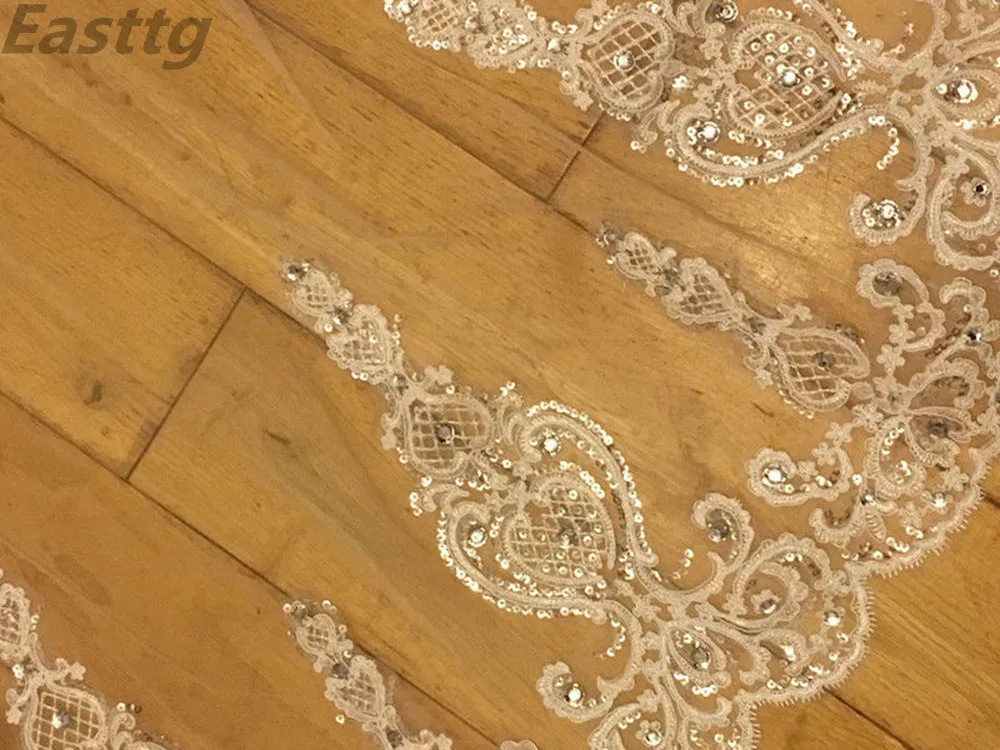 

Real picture White Ivory 3.5m cathedral Long Wedding Veil Sparkling Crystal Bridal Veil Lace Wedding Accessories Metal Comb