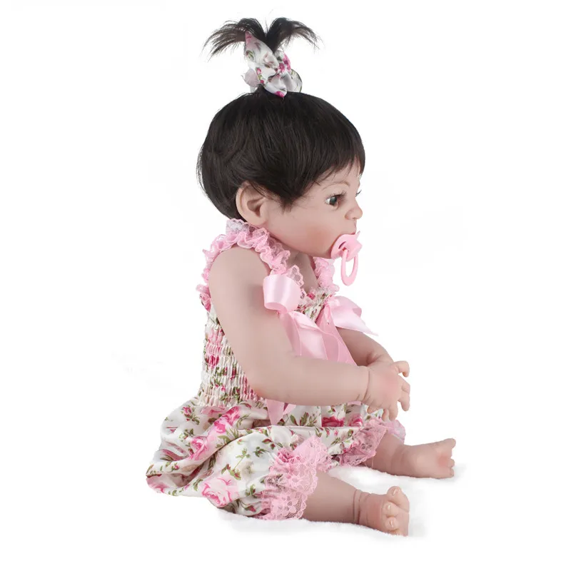 

Reborn babies 55cm full body silicone doll reborn 22inch girl Lifelike toy for kids pink flower spring dress handmade hair wig