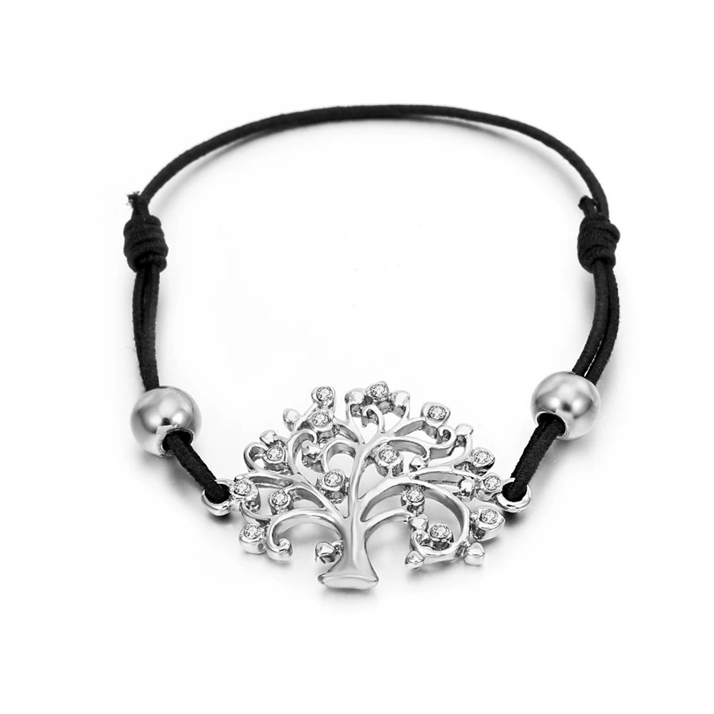 

Classic Crystal Bracelets & Bangles Black Adjustable String Rope Wish Tree of Life Charm Bracelet for Women Gift Lucky Jewelry