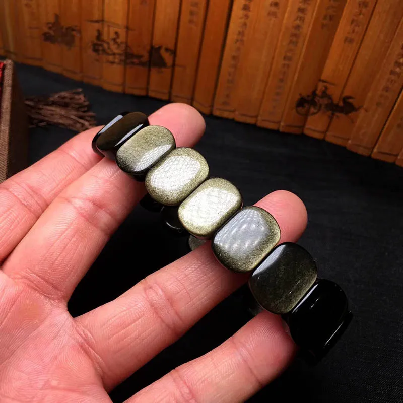 Natural Stone Gold Obsidian AAAAA Hand Wrist Bracelet/Bangle Rectangle Fashion Jewelry Amulet Stretch pulseras For Men/Women
