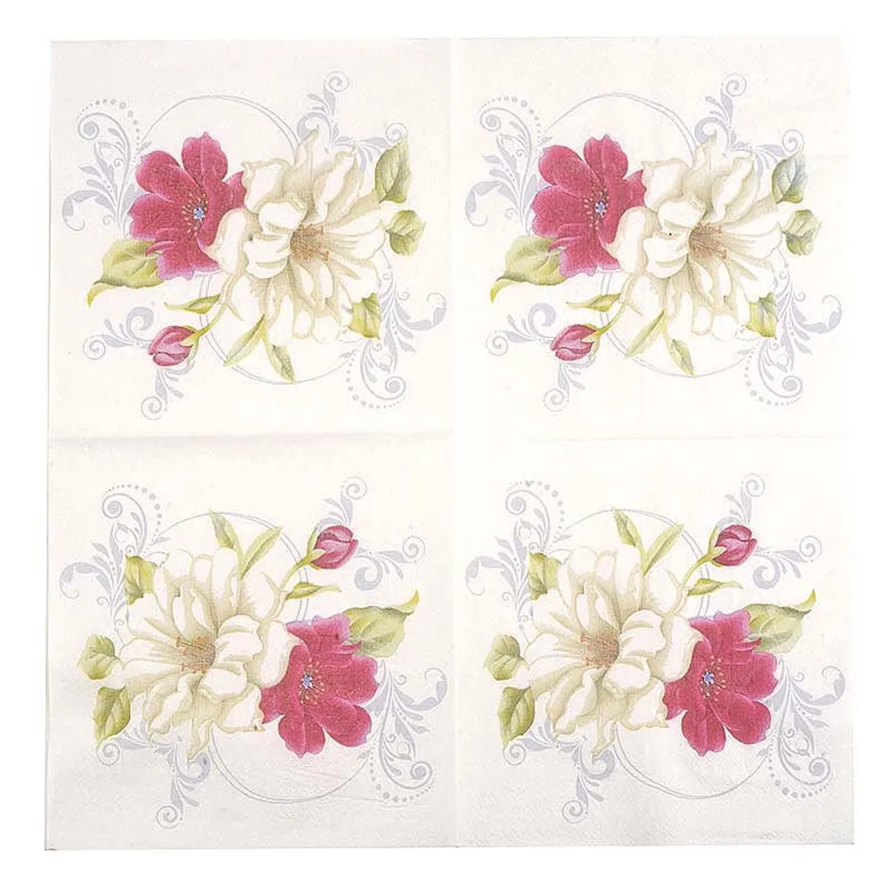 

printed red white Decor napkins paper decoupage flower lily cocktail servetten birthday serviettes vintage tissue wedding party