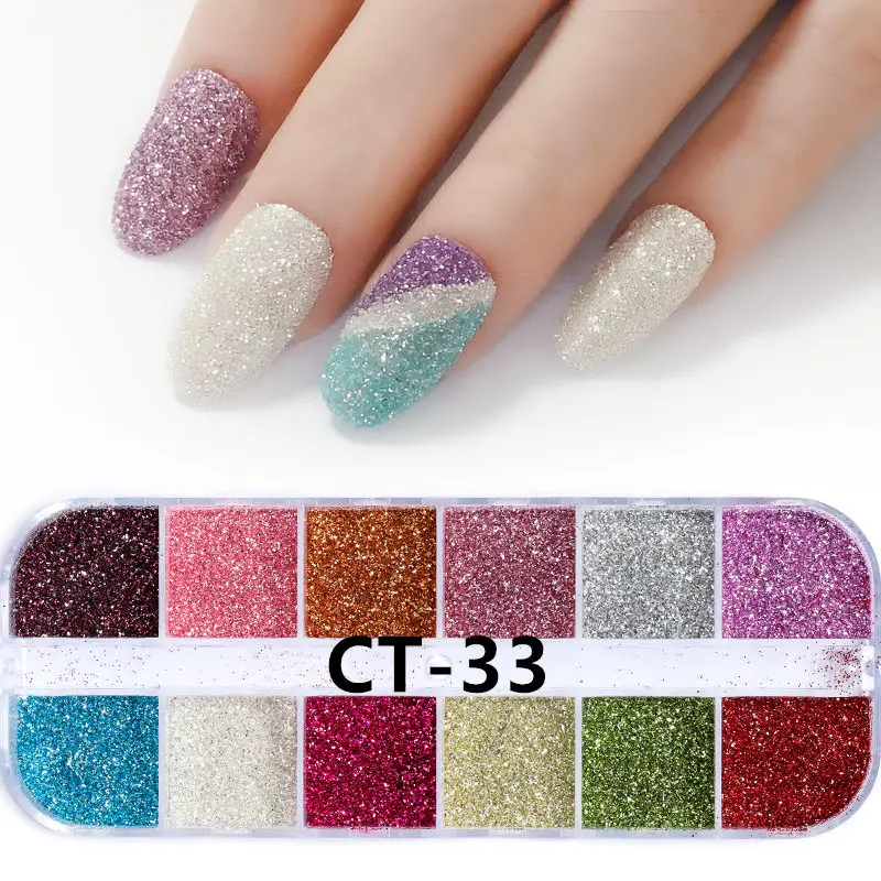12 colors/set High Quality Holographic Sparkle Grainy nail Glitter Dip Powders DIY Flake Colorful Shiny Manicure Decorations - Цвет: CT-33