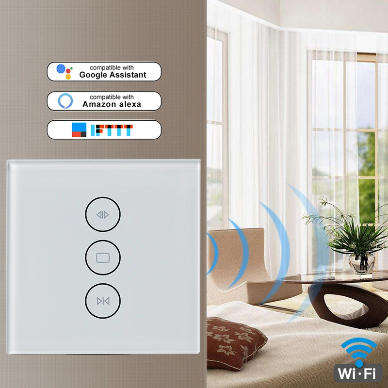 EU US 110-240V WiFi Electric Curtain Switch Touch APP Samrt Life Voice Control By Alexa Echo For Mechanical Limit Curtain Motor
