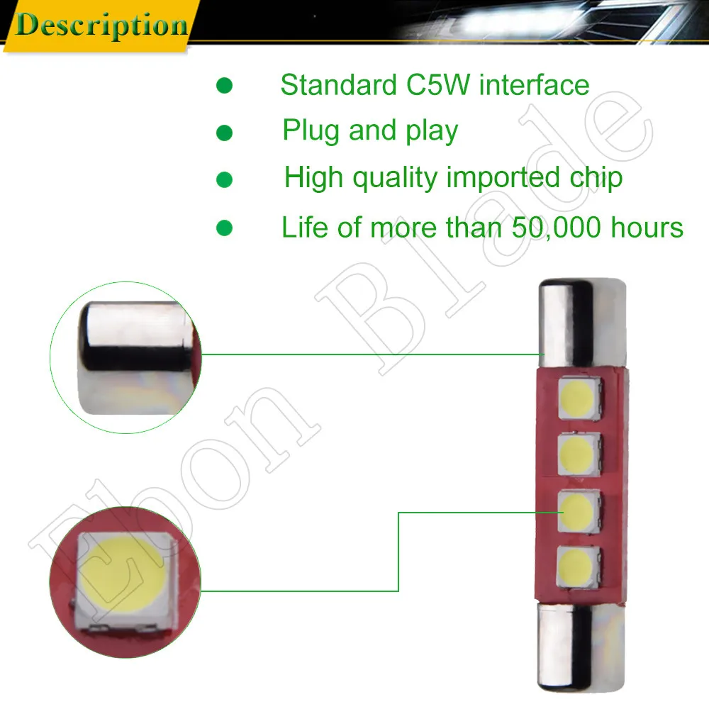 4 шт. 28 мм 29 мм C5W 4 SMD 3030 светодиодный лампочка для фестона авто солнцезащитный щиток для салона туалетное зеркало предохранитель светильник белый DC12V автомобильный Стайлинг