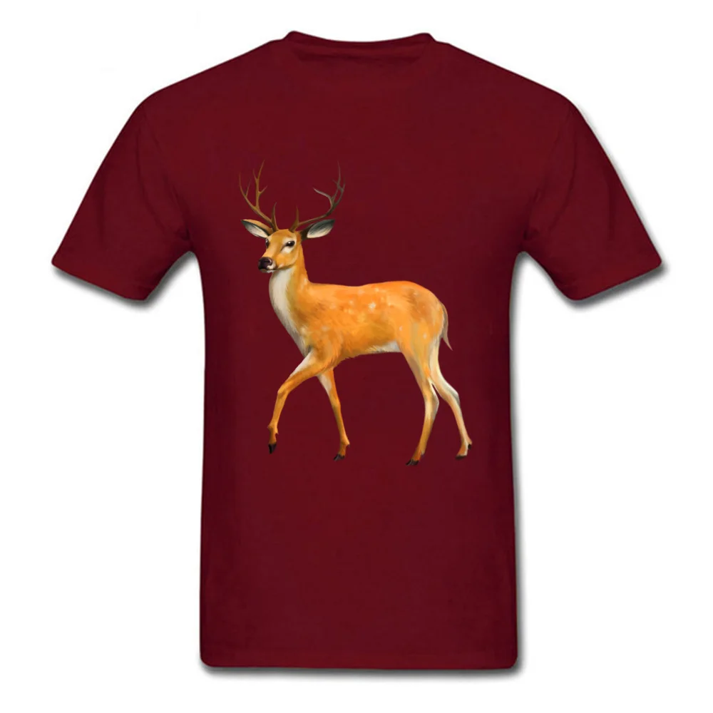 deer painting 100% Cotton Fabric T-shirts for Men Short Sleeve Tops T Shirt New Design Labor Day O Neck Tops T Shirt Summer deer painting maroon