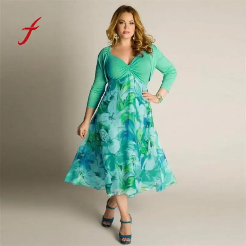 Feitong Plus Size Women Summer Floral Boho Maxi Evening Party Casual