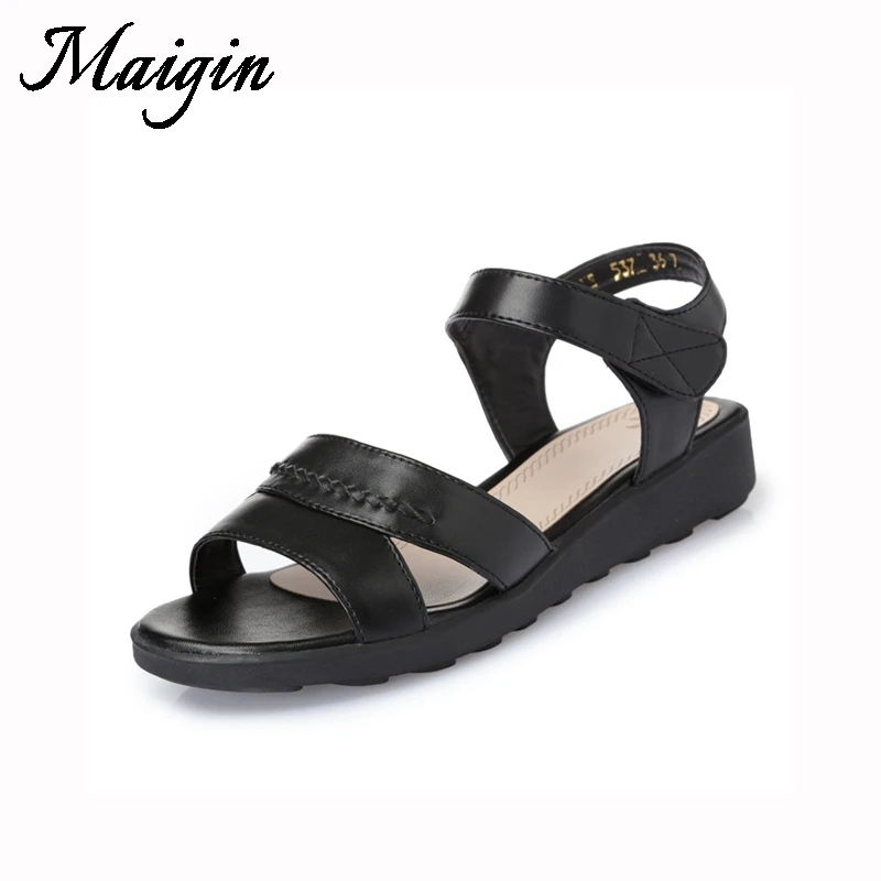 Maigin Genuine Leather Sandals Women 2018 New Open Toe Sandals Summer Shoes Comfy Cow Leather Wedges Shoes Women Footwear