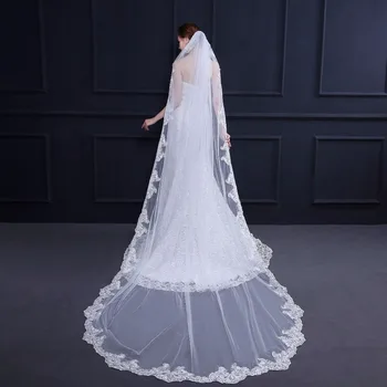 

3 Meters Long Wedding Veil Lace Edge Wedding Accessories voile mariage 2019 Cathedral Bridal Veils velo de novia