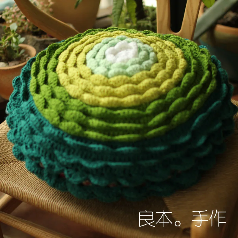 

Handmade 3D green thicken sofa mat Tea Ceremony Hand hooked fashion crochet blanket cushion felt pastoral style 40cm