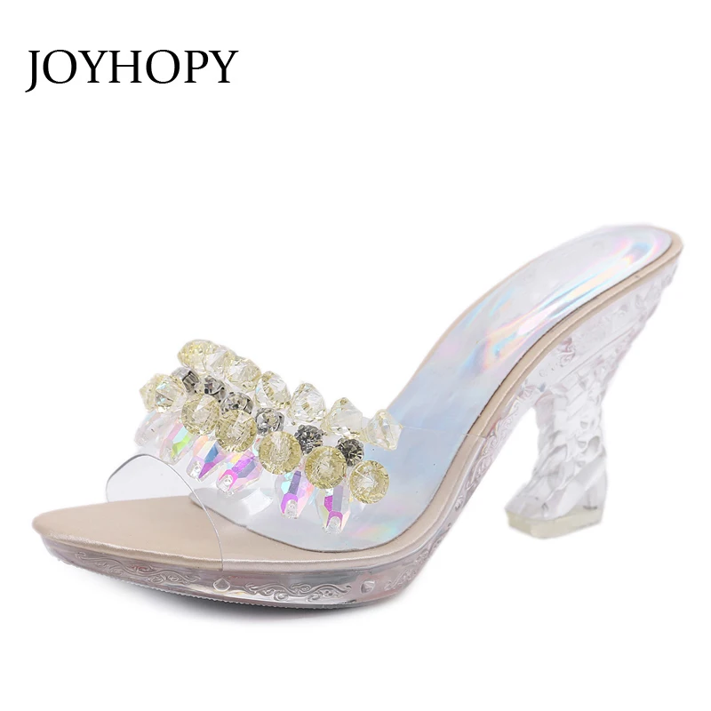 Женские прозрачные шлепанцы JOYHOPY, на платформе с кристаллами, Нескользящие, летние, WS1695, толстые нижние сандалии