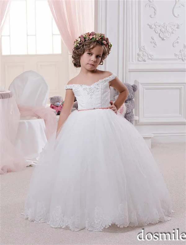 lace off the shoulder flower girl dress