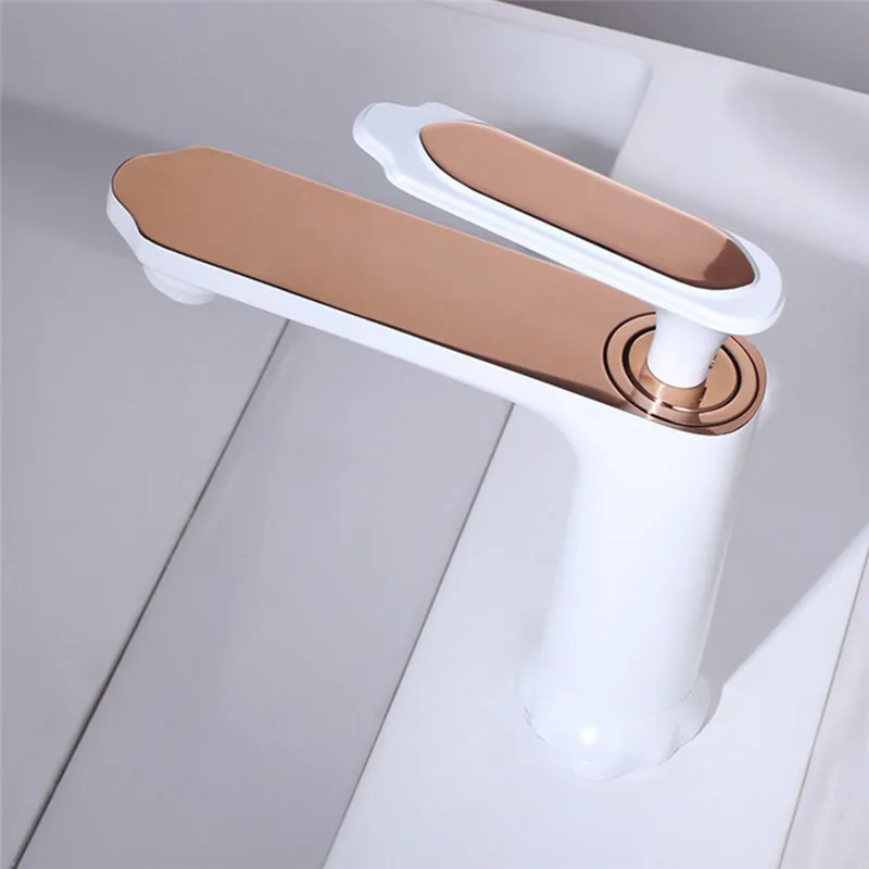 New-Brass-unique-design-Grilled-White-and-Rose-Gold-finish-hot-and-cold-single-lever-basin
