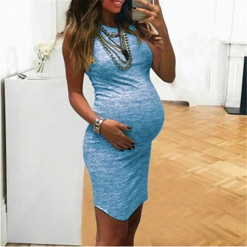 

2019 European and American women's summer explosion models sleeveless round neck vest maternity dress