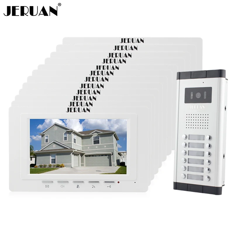 JERUAN дверь квартиры Интерком 7 ''ЖК-дисплей видеофонная дверная система 12 белый монитор 700TVL ИК Камера для 12 бытовые