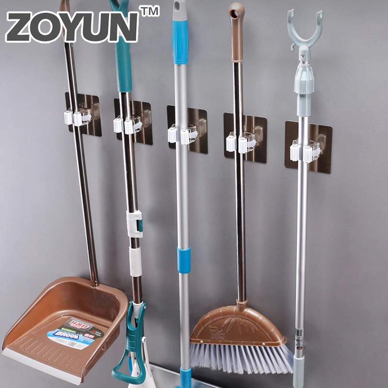 ZOYUN настенный держатель-органайзер для швабры, подвесная щетка, метла, вешалка для хранения, кухонный инструмент, два подвесных отверстия