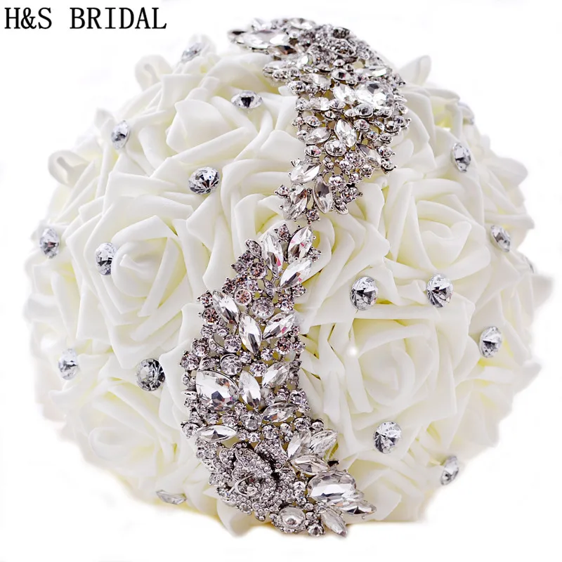 Белый ручной работы элегантные декоративные искусственные стразы невесты с Кристальный Свадебный букет цветок - Цвет: Белый