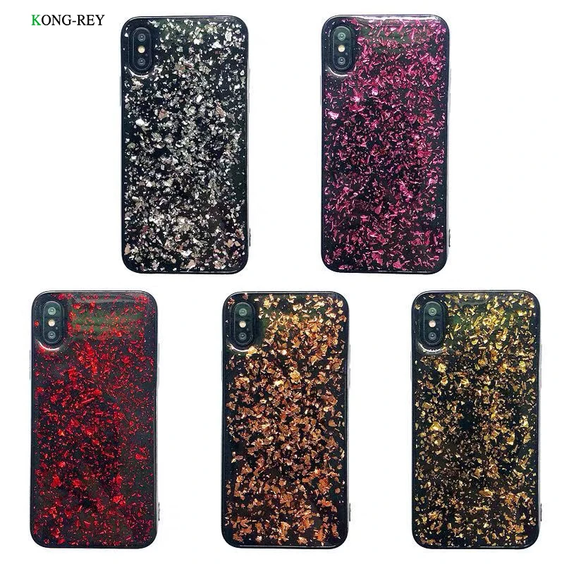 

KONGREY Case for iPhone 7 8 Plus Silicone Case Bling Gold foil Sequins Soft Fundas Cover for iPhone 6 6s Plus X XR XS Max Cases