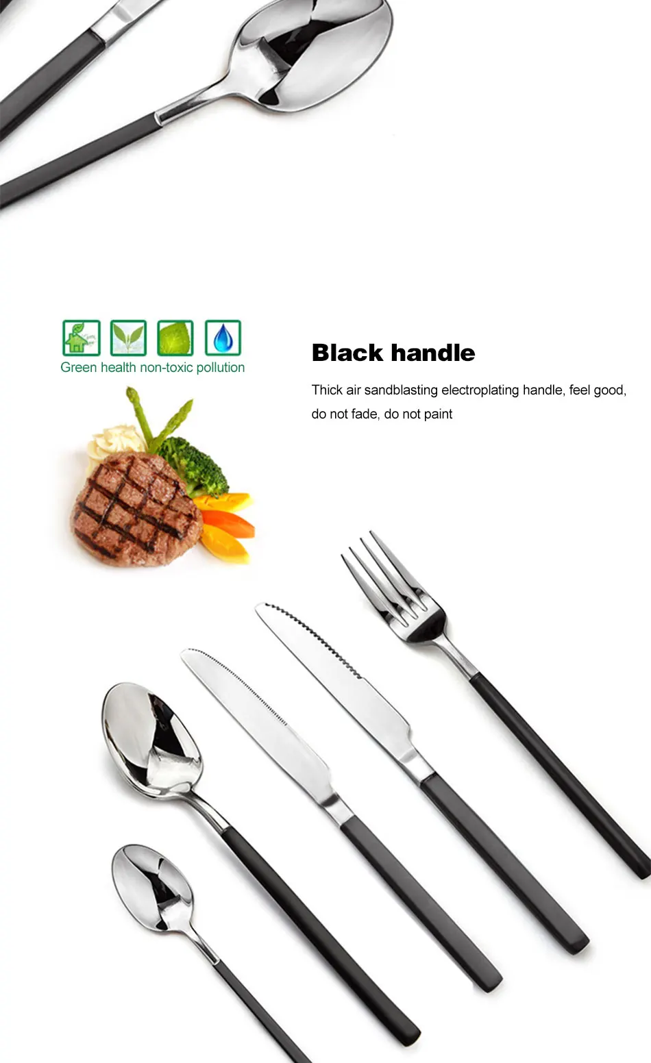 Silver Plating Black Handle Dinnerware Set 304 Stainless Steel Knife Fork Tableware Set Cutlery Dinner Feast Western Food Sets (3)