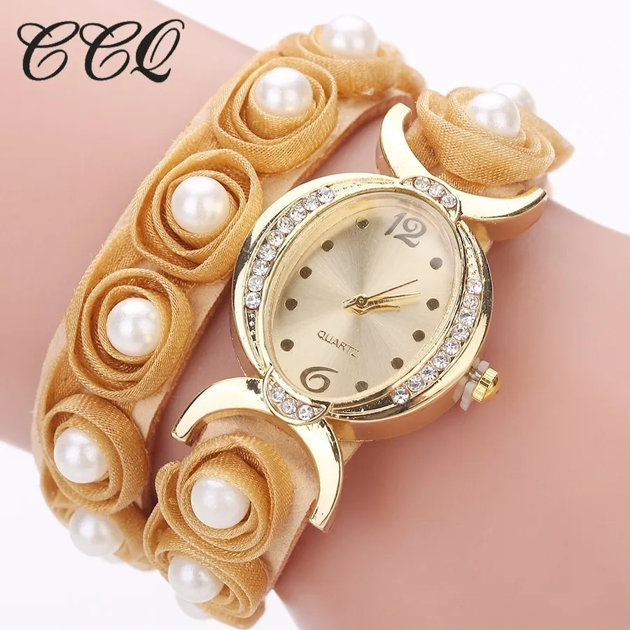 

New CCQ Brand Women Rose Flower Wristwatches Casual Handmade Braided Ladies Quartz Watch Bracelet Watches Female Clock Hot