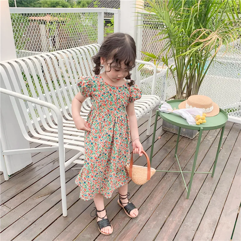 Новое летнее платье для девочек детская одежда с цветочным принтом платье с открытой спиной Открытое платье в стиле ретро LZ301