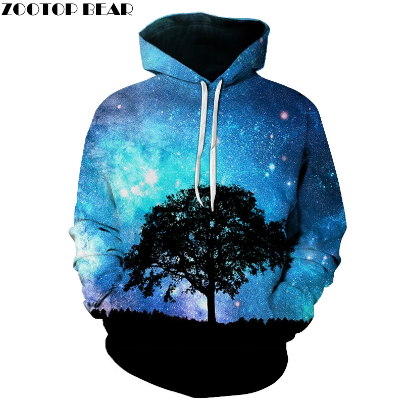 Blue Galaxy Harajuku Hoodies Men Tree Paint 3D Printed Fashion Soft Comfortable Homme Hoodies Tracksuit Unisex Pullovers Men