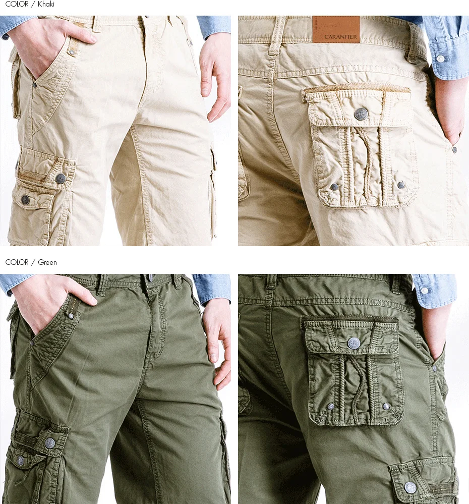 CARANFIER Для мужчин комбинезоны летние хлопчатобумажные шорты прямые мульти-карманы мужской шорты хлопок Повседневная Удобная хлопковая