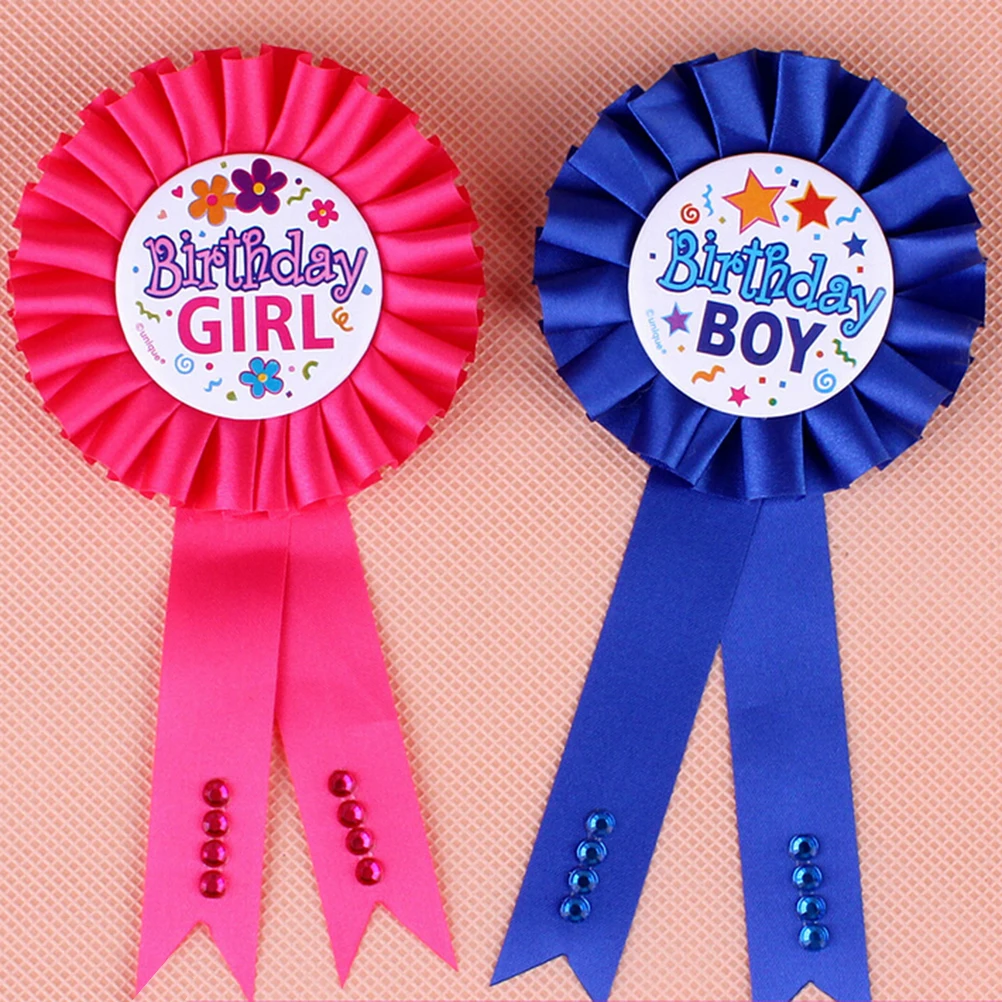 

1Pcs New Arrival Favors Birthday Girl Boy Award Ribbon Rosette Badge Pin Children's Party Decor Supply