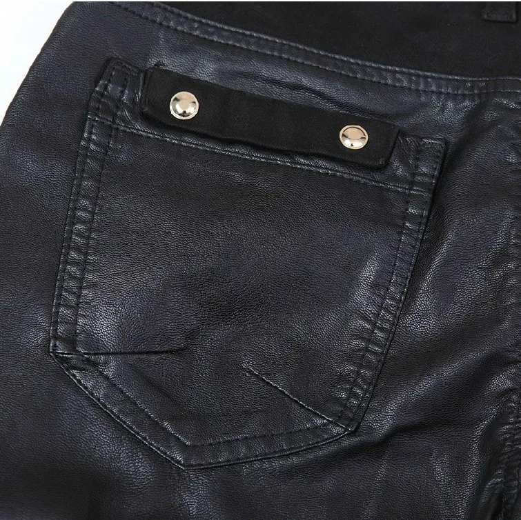 Новинка! мужские модные облегающие Лоскутные черные кожаные штаны/28-34