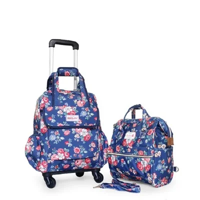 Women Travel Trolley Bags travel Backpack with wheel Rolling luggage trolley backpack waterproof Oxford Rolling Baggage Suitcase - Цвет: set