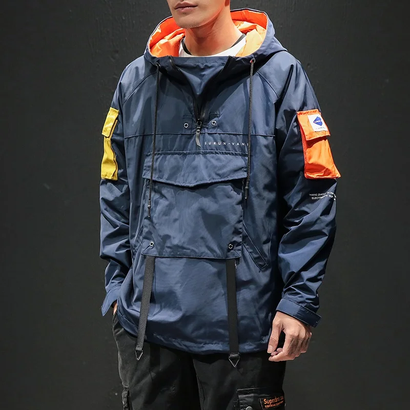 Spring Hip Hop Hooded Patchwork Mens Jacket Coat Male Hoodies coats 2019 Men Black Couple Streetwear Hoody bomber jacket M-5XL