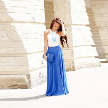 Синяя длинная юбка талия на молнии трапециевидная длина макси юбка простые элегантные шифоновые женские юбки длинная юбка