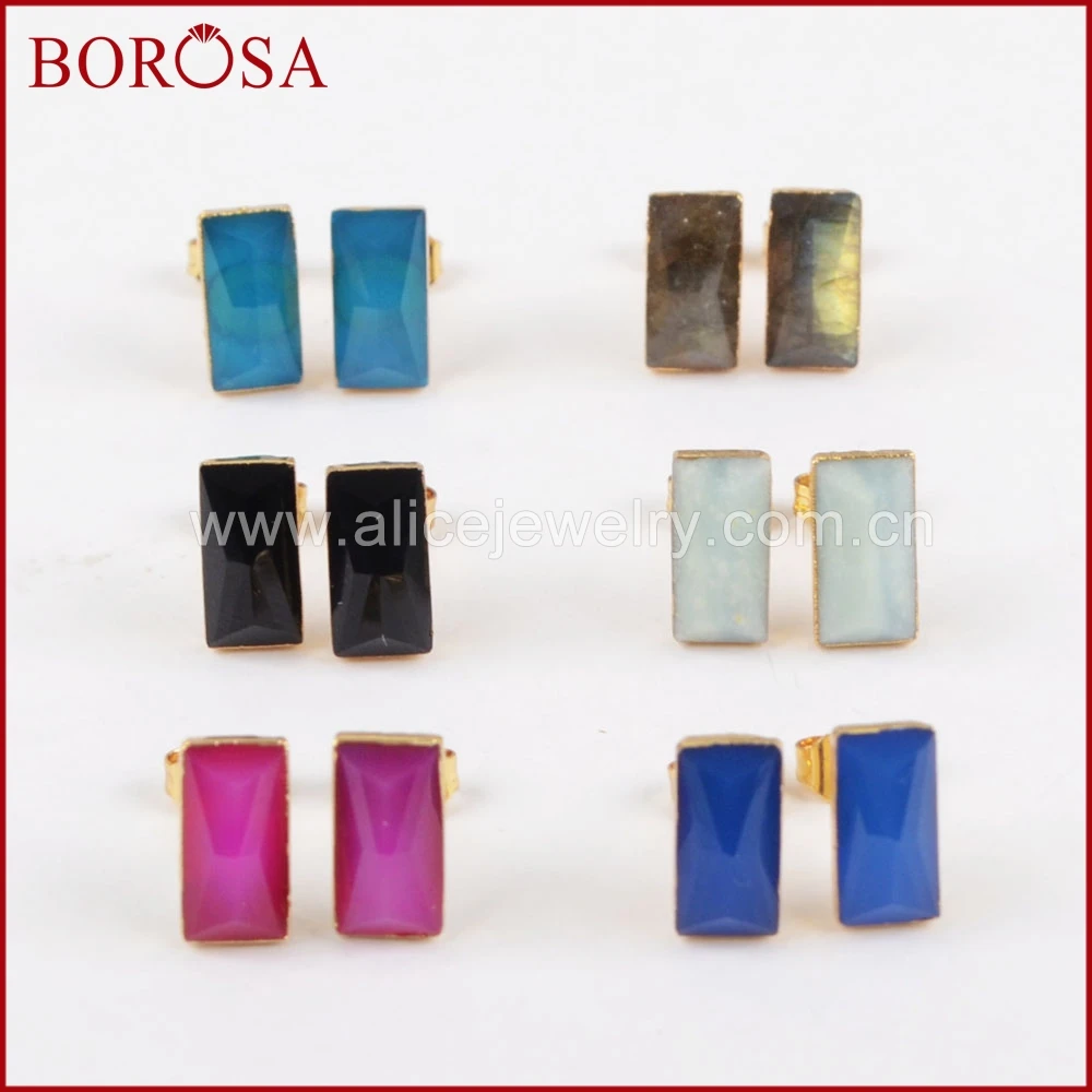 Модная Друза BOROSA серьги гвоздики разные цвета s прямоугольные золотистые