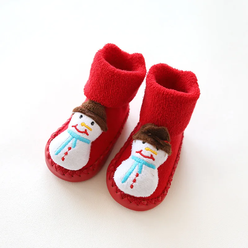 От 1 до 2 лет носки для малышей рождественские носки-тапочки для мальчиков и девочек Нескользящие носки для малышей рождественские хлопковые нескользящие носки, 13 см - Цвет: Snowman