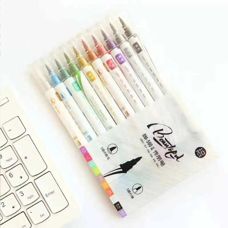 Color Double Head Pen Student Office Metal Note Pen 12 Monochrome Metal Color Creative Hand Account Line Drawing Greeting Card C