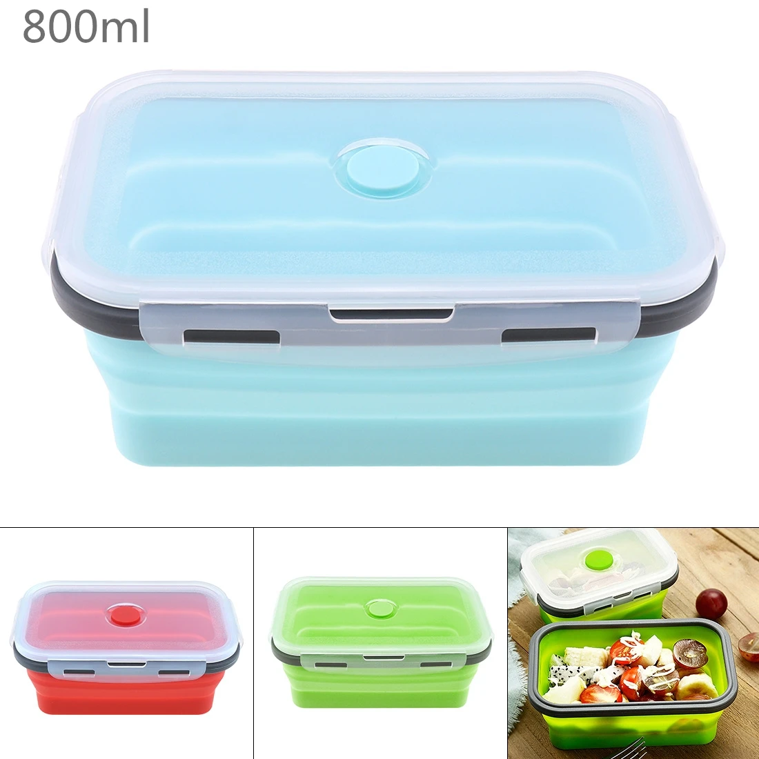 

800ML Silicone Lunch Box Rectangle Folding Food Container Portable Bowl Three Colors Lunch box Eco-Friendly