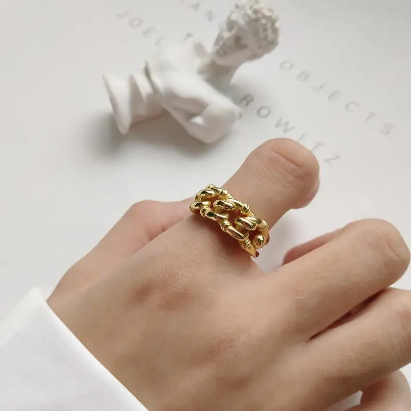 925 пробы серебряные кольца для женщин необычная уникальная скрученная форма круглое Открытое кольцо обручальное модное ювелирное изделие Подарок на годовщину - Цвет основного камня: gold color